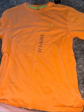 Ralph Lauren Men’s Neon Orange Short Sleeve Polo Tee with Lime Logo